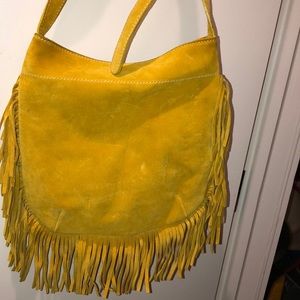 Yellow genuine leather fringe purse